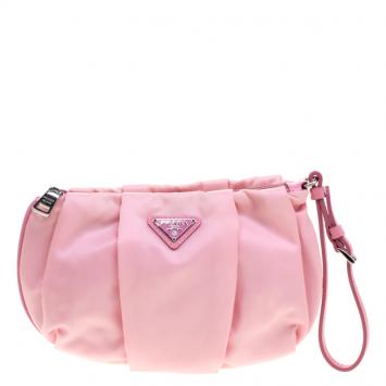 Pre Owned Prada Blush Pink Nylon Wristlet Clutch