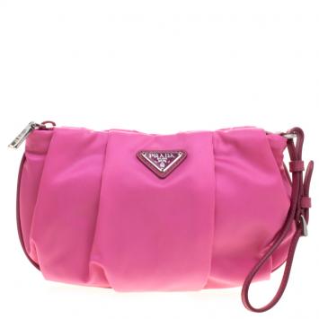 Pre Owned Prada Pink Nylon Wristlet Clutch