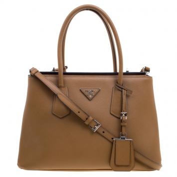 Pre Owned Prada Caramel Saffiano Lux Leather Twin Tote