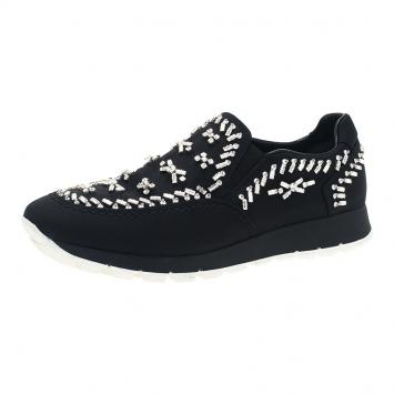 Pre Owned Prada Black Canvas Jeweled Slip on Sneakers Size 40