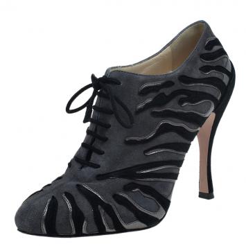 Pre Owned Prada Ardesia Suede Camoscio Lace Up Booties Size 37.5