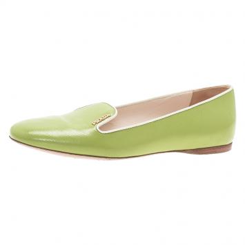 Pre Owned Prada Green Patent Saffiano Smoking Slippers Size 37