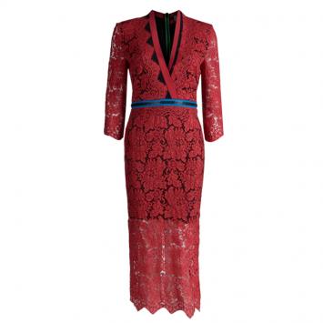 Pre Owned Preen by Thornton Bregazzi Red Lace Contrast Zipper Trim Detail Dress S