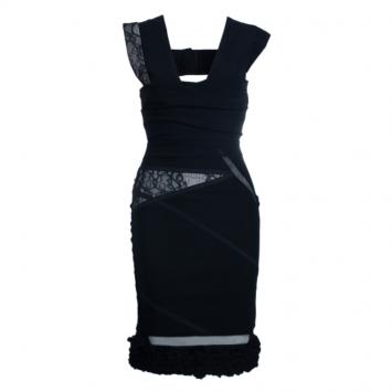 Pre Owned Preen By Thornton Bregazzi Black Lace Bandage Dress M