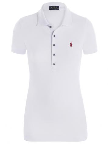 Pre Owned Polo Ralph Lauren White/Red Logo Polo Shirt L