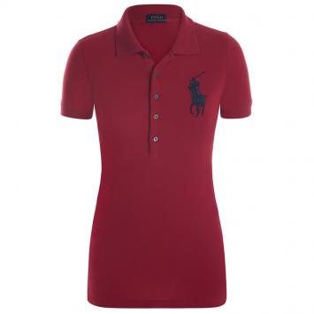 Pre Owned Polo Ralph Lauren Red/Navy Blue Logo Polo Shirt L