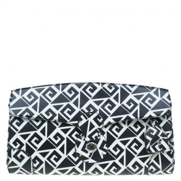Pre Owned Ralph Lauren Black/White Greek Keys Print Soft Leather Ricky Clutch