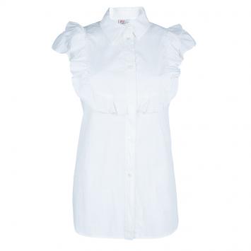 Pre Owned Red Valentino White Ruffle Detail Top L
