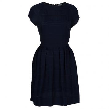مملوكة مسبقًا RED Valentino Navy Blue Embroidered Short Sleeve Dress M