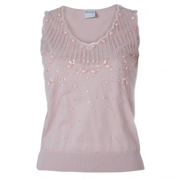 مملوكة مسبقًا Red Valentino Pink Embellished Mesh Overlay Sleeveless Knit Top M