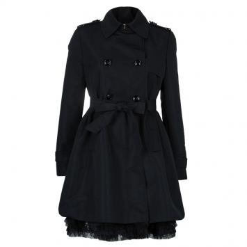 Pre Owned RED Valentino Black Double Breasted Lace Underlay Belted Trench Coat M