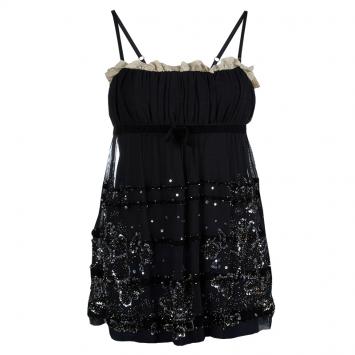 Pre Owned RED Valentino Black Sequinned Mesh Camisole M