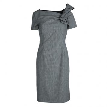مملوكة مسبقًا Red Valentino Monochrome Houndstooth Bow Detail Dress M