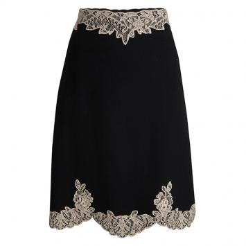 Pre Owned RED Valentino Black Wool Scallop Lace Detail Skirt S