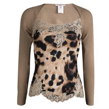 مملوكة مسبقًا Red Valentino Brown Lace Trim Camisole and Shrug Set S