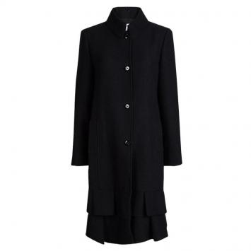 Pre Owned Red Valentino Black Textured Ruffle Bottom Over Coat L