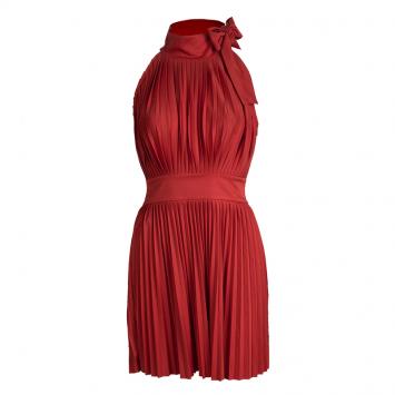 Pre Owned Red Valentino Red Pleated Neck Tie Detail Sleeveless Dress M