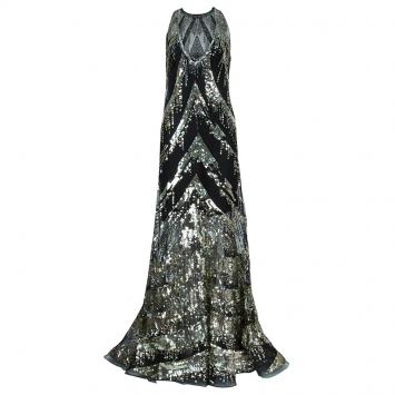 Pre Owned Reem Acra Black Sequin Embellished Gown 