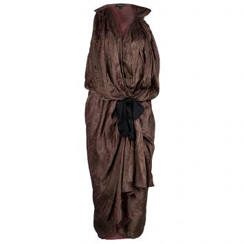 Pre Owned Reem Acra Brown Printed Silk Draped Sleeveless Dress M