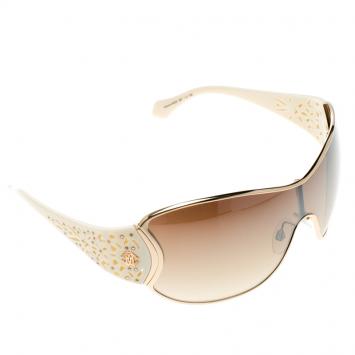 Pre Owned Roberto Cavalli Brown Gold/Cream 803S Alcyone Shield Sunglasses