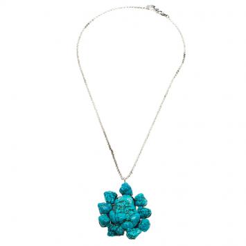 Pre Owned Roberto Cavalli Turquoise Color Stone Pendant Necklace