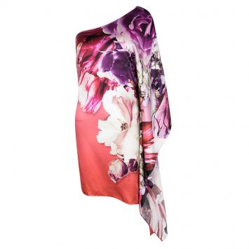 Pre Owned Roberto Cavalli Floral Printed Silk Asymmetric One Shoulder Top S