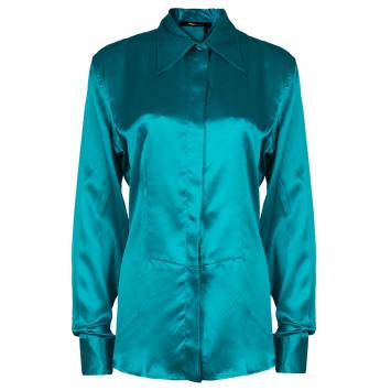 مملوكة مسبقًا Roberto Cavalli Turquoise Satin Blouse L