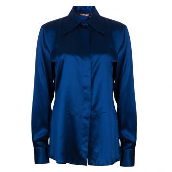 Pre Owned Roberto Cavalli Blue Satin Blouse M