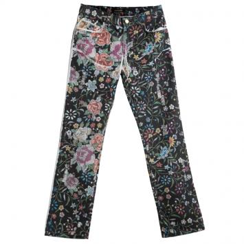 Pre Owned Roberto Cavalli Multicolor Floral Printed Distressed Denim Jeans S