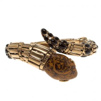 Pre Owned Roberto Cavalli Snake Gold Tone Cuff Bracelet
