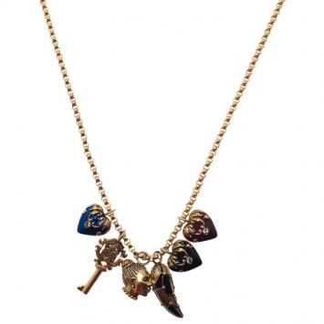 Pre Owned Roberto Cavalli Multi Color Gold Tone Charm Long Necklace