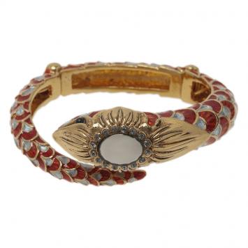 Pre Owned Roberto Cavalli Snake Red Crystal Bangle Bracelet