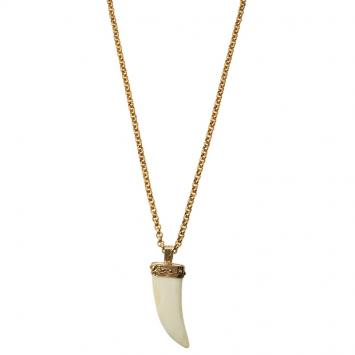 Pre Owned Roberto Cavalli White Tooth Pendant Necklace