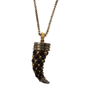 Pre Owned Roberto Cavalli Black and Gold Tone Tooth Necklace