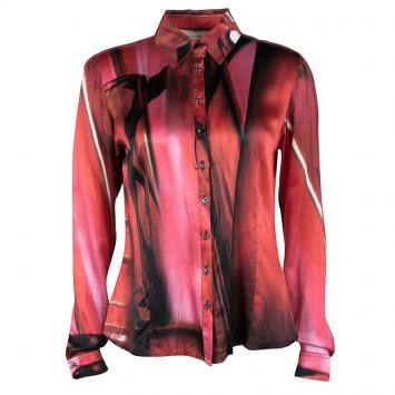 Pre Owned Roberto Cavalli Multicolor Printed Silk Cutout Placket Detail Long Sleeve Shirt S