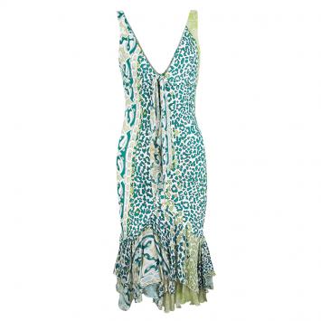 Pre Owned Roberto Cavalli Multicolor Printed Tie Detail Ruffle Bottom Dress S