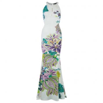 Pre Owned Roberto Cavalli White Floral Print Gown S