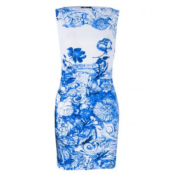 Pre Owned Roberto Cavalli Blue Printed Sleeveless Dress S