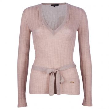 Pre Owned Roberto Cavalli Beige Belted Cashmere Sweater M