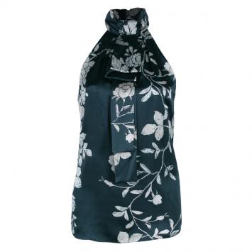 مملوكة مسبقًا Roberto Cavalli Green Floral Silk Sleeveless Top S