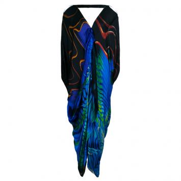 Pre Owned Roberto Cavalli Black Printed One-Shoulder Maxi Dress L