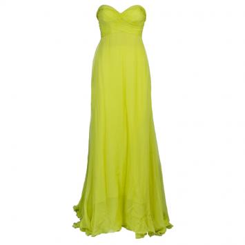 Pre Owned Roberto Cavalli Yellow Chiffon Strapless Gown  S