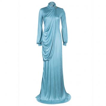 Pre Owned Roberto Cavalli Ice Blue Jersey Draped Gown L