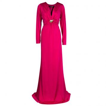 Pre Owned Roberto Cavalli Pink Jersey Gown XL