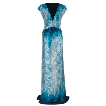 Pre Owned Roberto Cavalli Snake Print Maxi Dress L