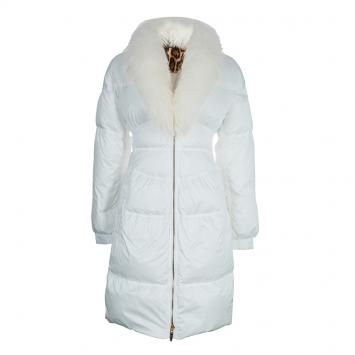 Pre Owned Roberto Cavalli White Fur Trim Quilted Parka Jacket S