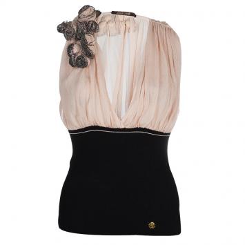 Pre Owned Roberto Cavalli Pink and Black Embellished Top S