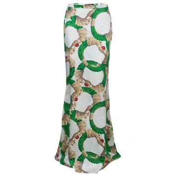 Pre Owned Roberto Cavalli Multicolor Glitter Detail Print Silk Maxi Skirt M