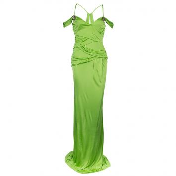 Pre Owned Roberto Cavalli Green Ruched Sleeveless Maxi Dress M