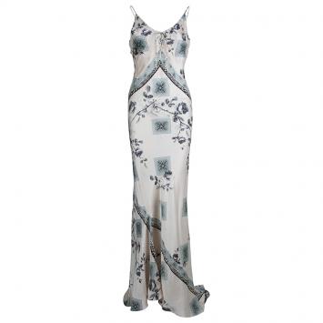 مملوكة مسبقًا Roberto Cavalli Pale Pink Silk Floral Print Sleeveless Maxi Dress S